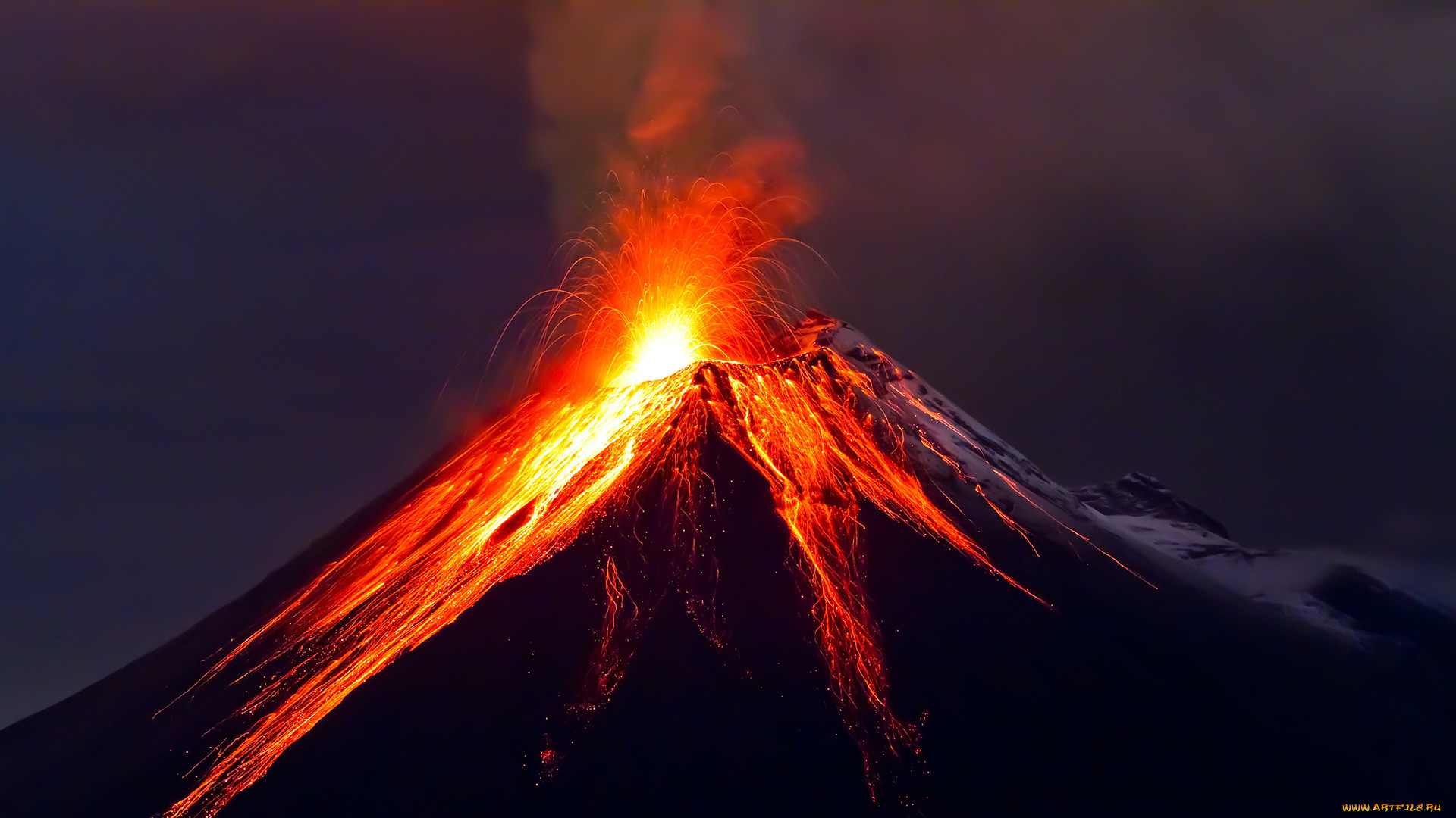 , , lava, , eruption, fantastic, volcano, , , sky, landsape, mountains